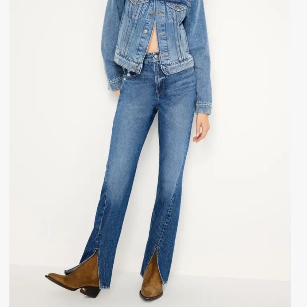 Good American Good Icon Twisted Slit Denim Jeans - Picture 1 of 11